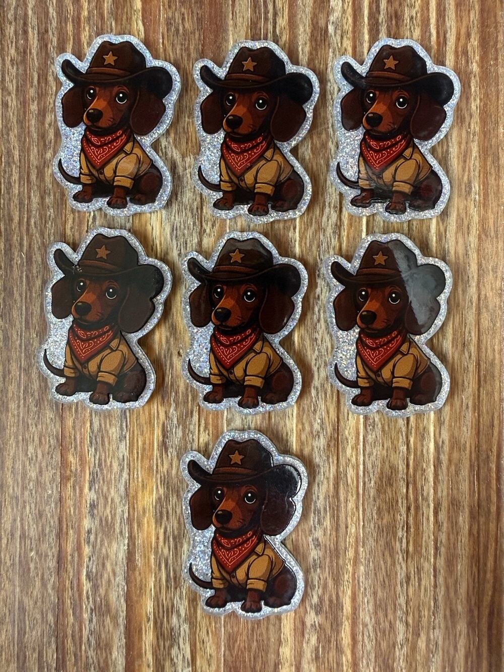 7 Pc Western Dachshund Acrylic Flatbacks